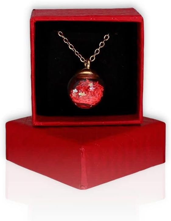 Collana delle Fate dorata in acciaio inox ciondolo boccetta di vetro con polvere di stelle rossa - immagine 3