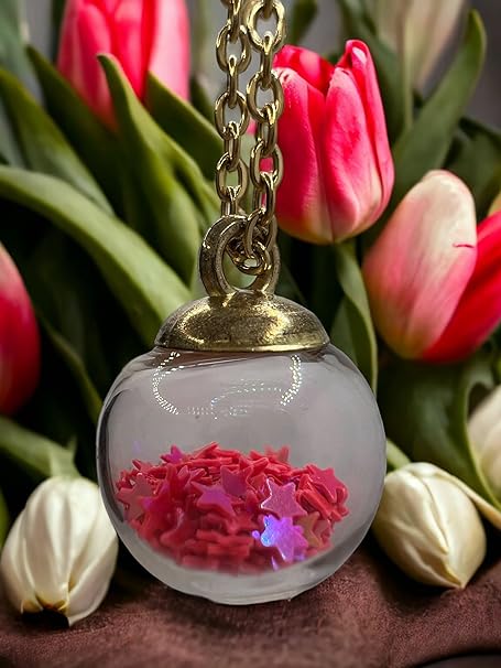 Collana delle Fate dorata in acciaio inox ciondolo boccetta di vetro con polvere di stelle rossa - immagine 2