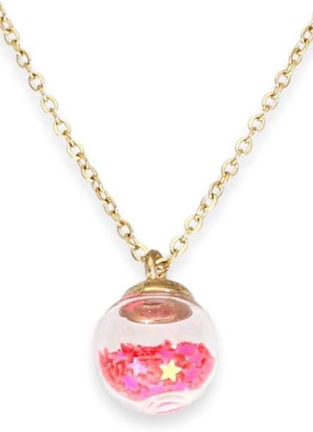 Collana delle Fate dorata in acciaio inox ciondolo boccetta di vetro con polvere di stelle rossa